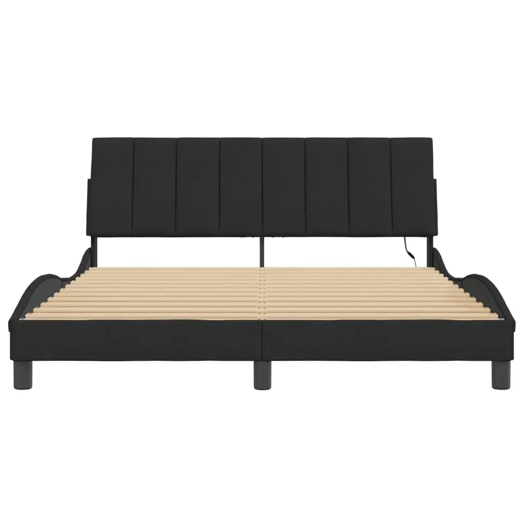 Queen Bed Frame Black 152x203 cm Velvet Upholstered Headboard with LED Lights