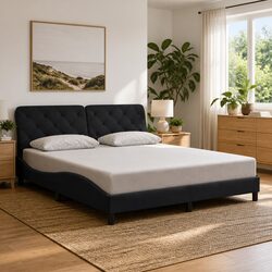 Concise Black Velvet Bed Frame with LED Lights 180x200 cm
