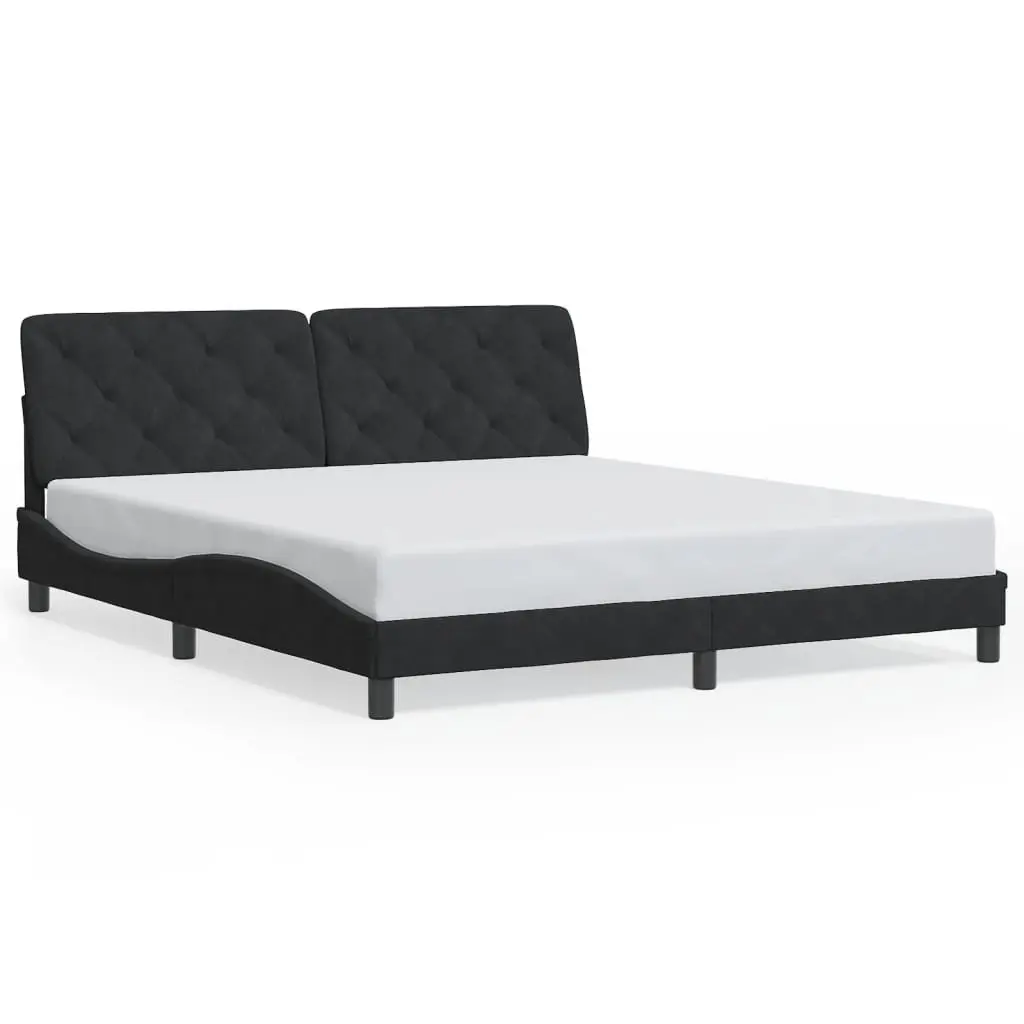 Bed Frame Black Velvet 180x200 cm with Foam Headboard and LED Lights Slatted Base