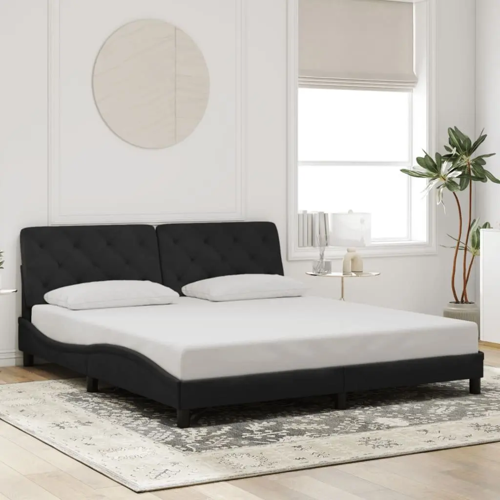 Bed Frame Black Velvet 180x200 cm with Foam Headboard and LED Lights Slatted Base