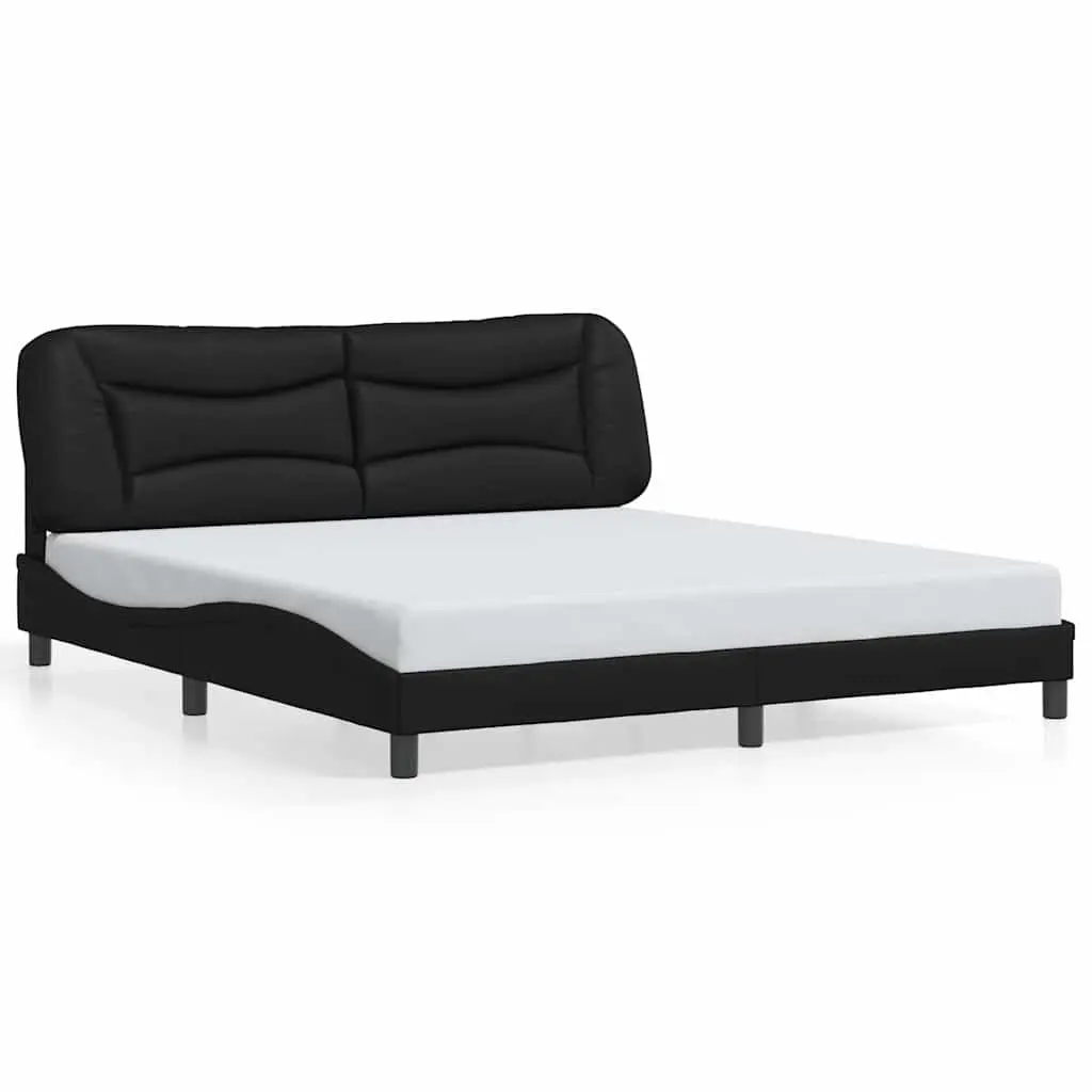 Black Bed Frame with LED Lighting and Padded Headboard