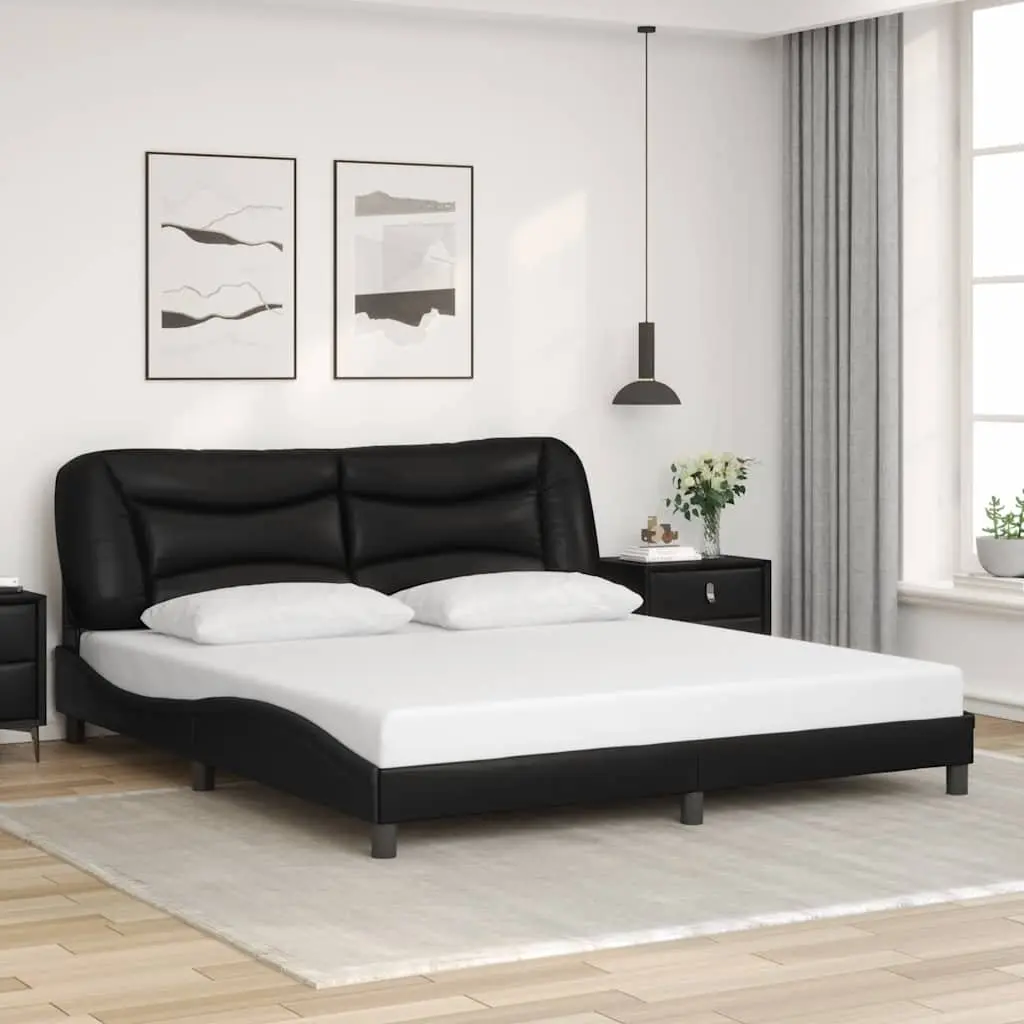 Black Bed Frame with LED Lighting and Padded Headboard