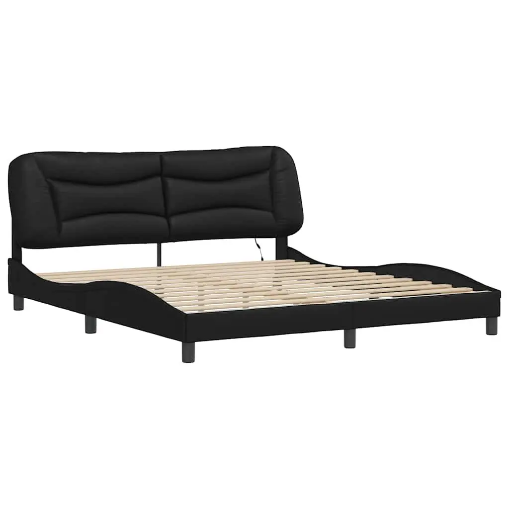 Black Bed Frame with LED Lighting and Padded Headboard