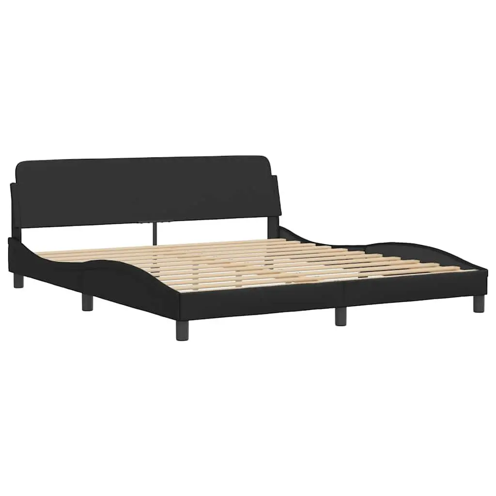 Black Bed Frame with LED Lighting and Padded Headboard