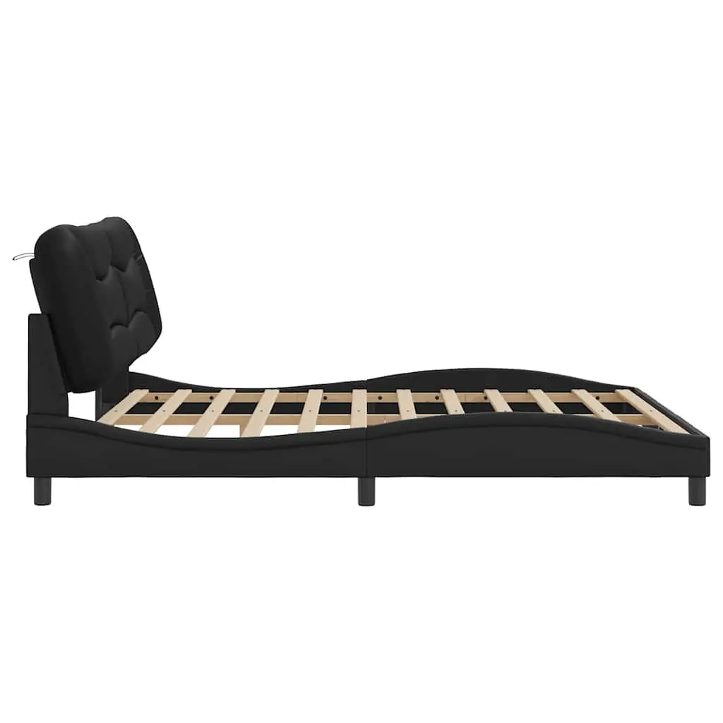 Black Bed Frame with LED Lighting and Padded Headboard