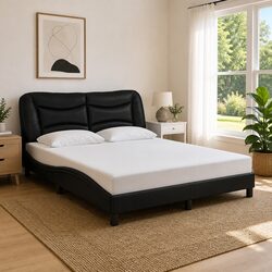 LED Light Bed Frame with Stylish Black Faux Leather
