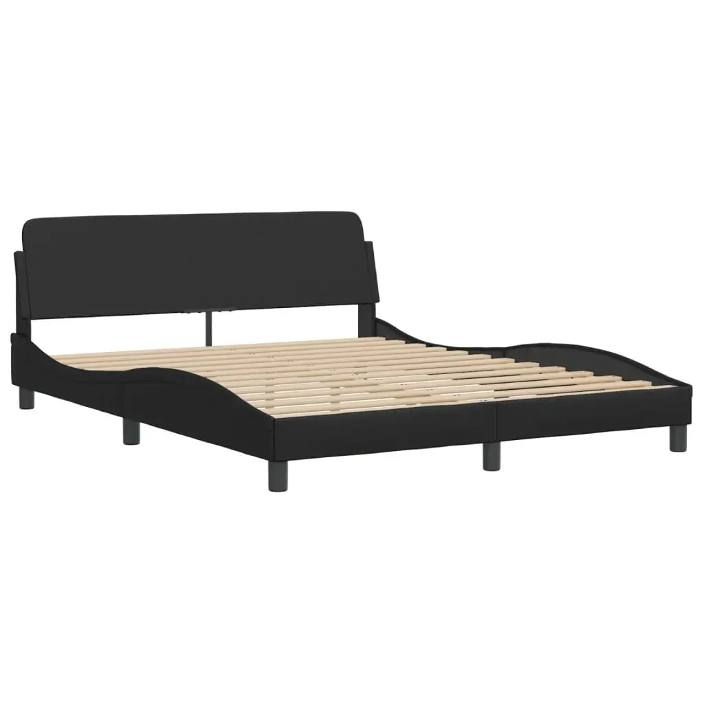Bed Frame with LED Lights Black Faux Leather Headboard Pillow 152x203 cm