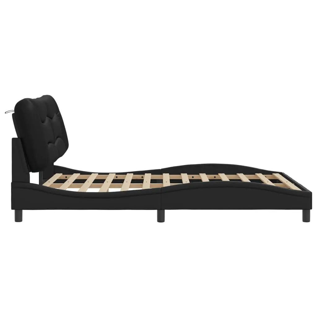Bed Frame with LED Lights Black Faux Leather Headboard Pillow 152x203 cm