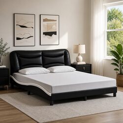 LED Bed Frame in Black and White, 152x203 cm – Modern Design