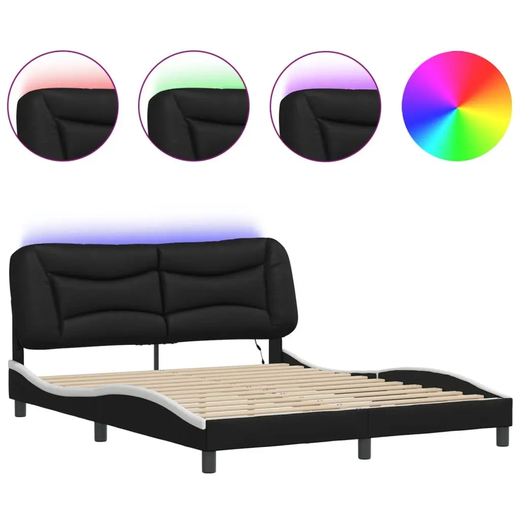 Bed Frame with LED Lights Black and White 152x203 cm Bedroom Furniture