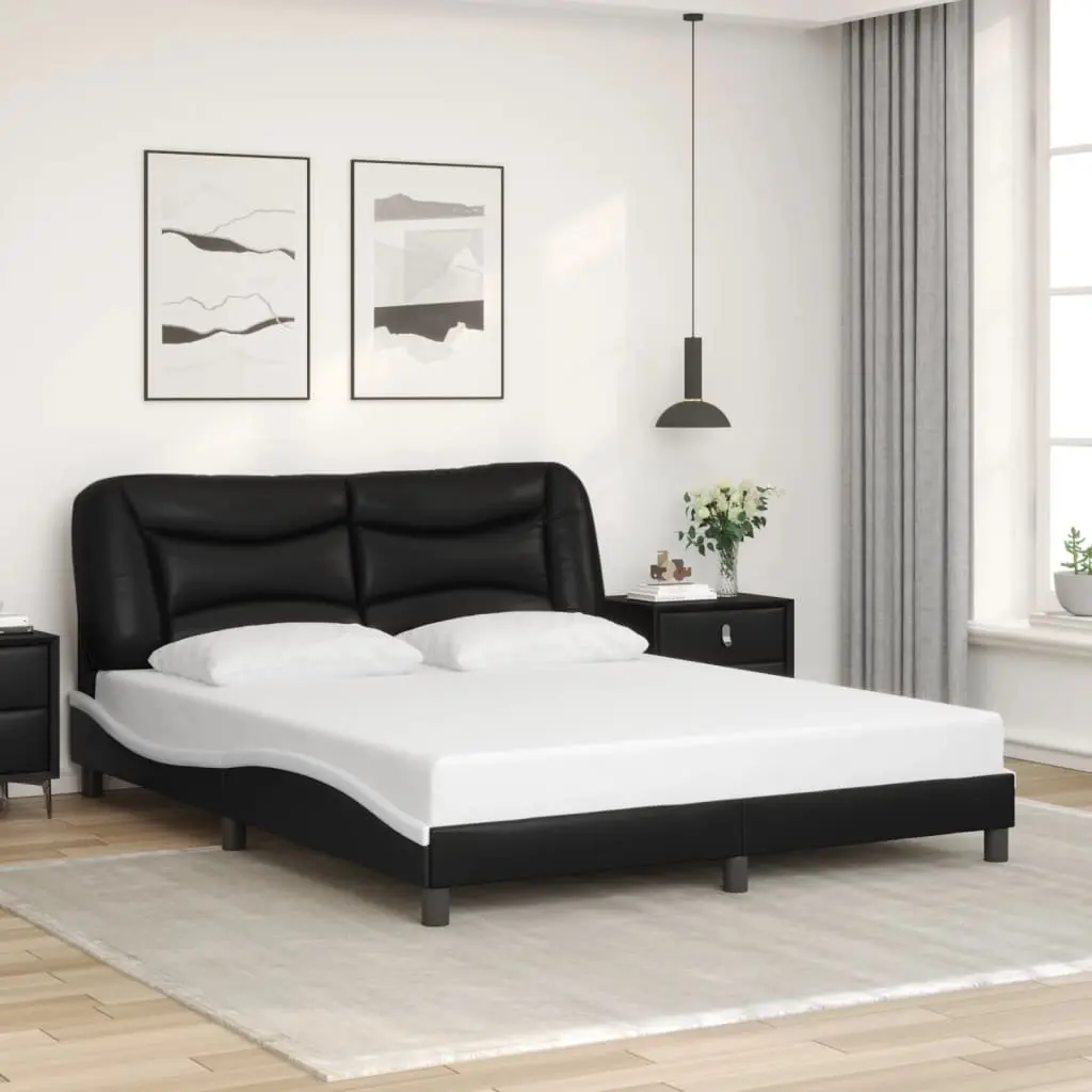 Bed Frame with LED Lights Black and White 152x203 cm Bedroom Furniture