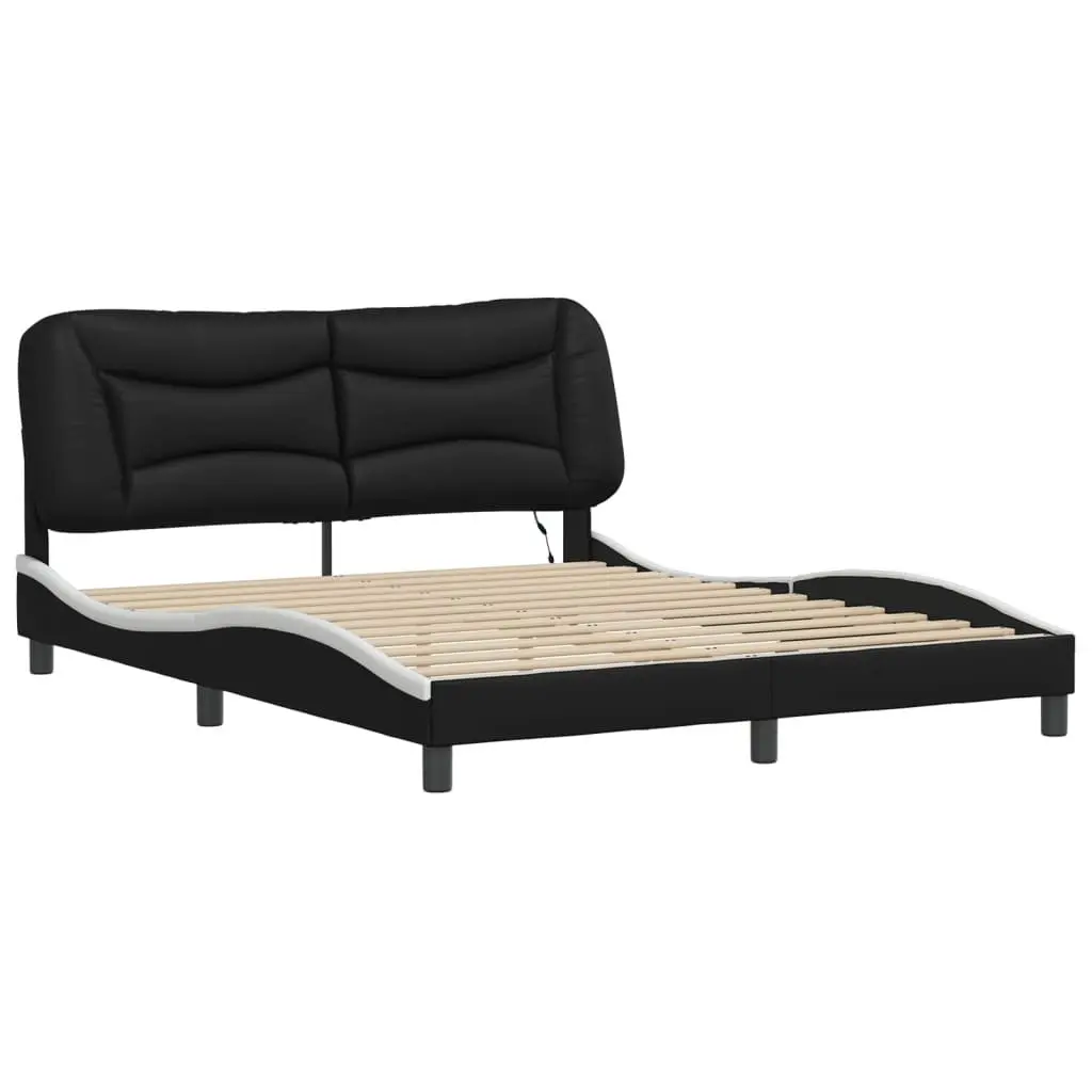Bed Frame with LED Lights Black and White 152x203 cm Bedroom Furniture