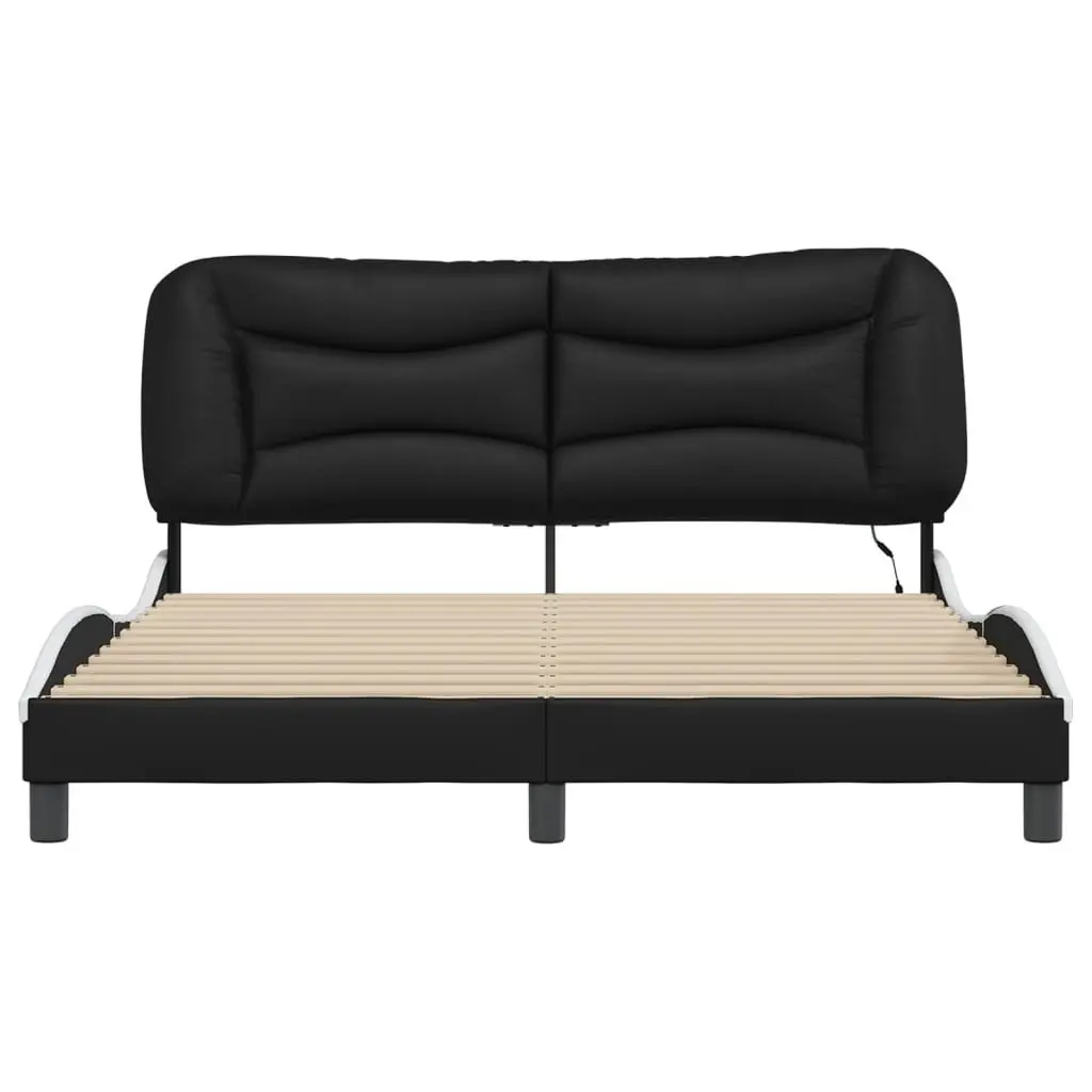 Bed Frame with LED Lights Black and White 152x203 cm Bedroom Furniture