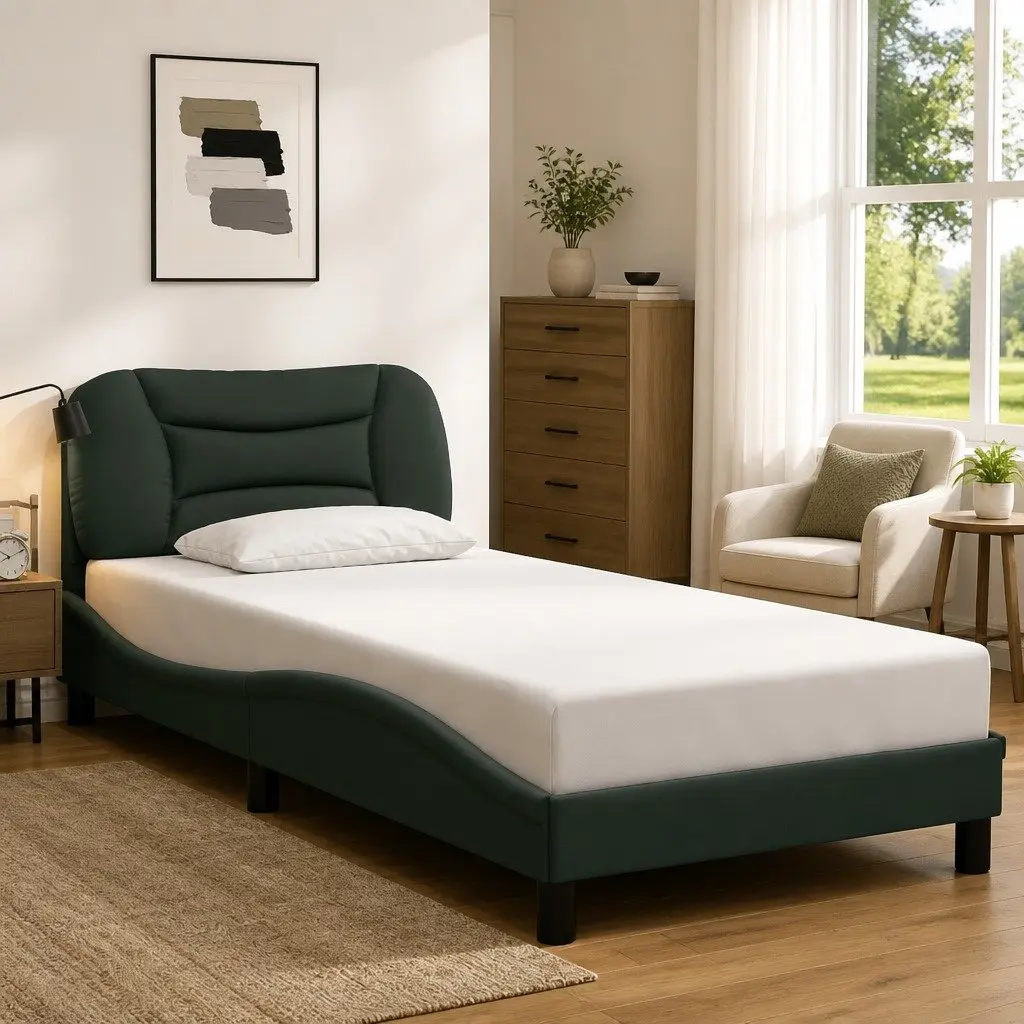 Bed Frame Grey 90x190 cm Fabric Upholstered with LED Lights and Slatted Base