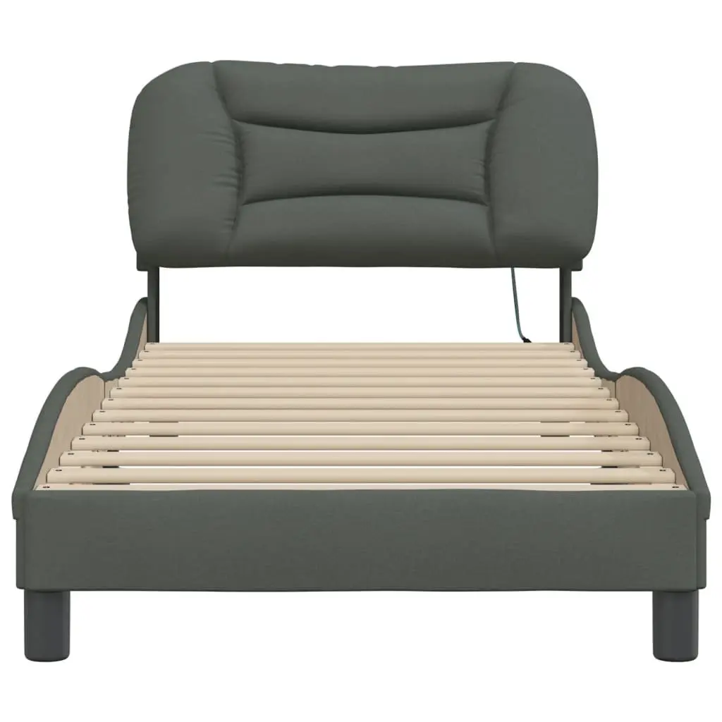 Bed Frame Grey 90x190 cm Fabric Upholstered with LED Lights and Slatted Base