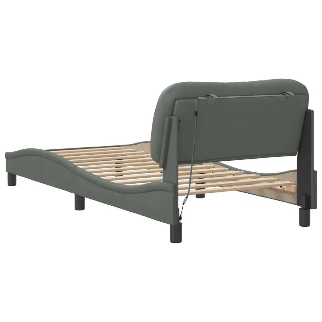 Bed Frame Grey 90x190 cm Fabric Upholstered with LED Lights and Slatted Base