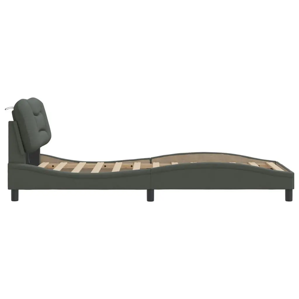 Bed Frame Grey 90x190 cm Fabric Upholstered with LED Lights and Slatted Base