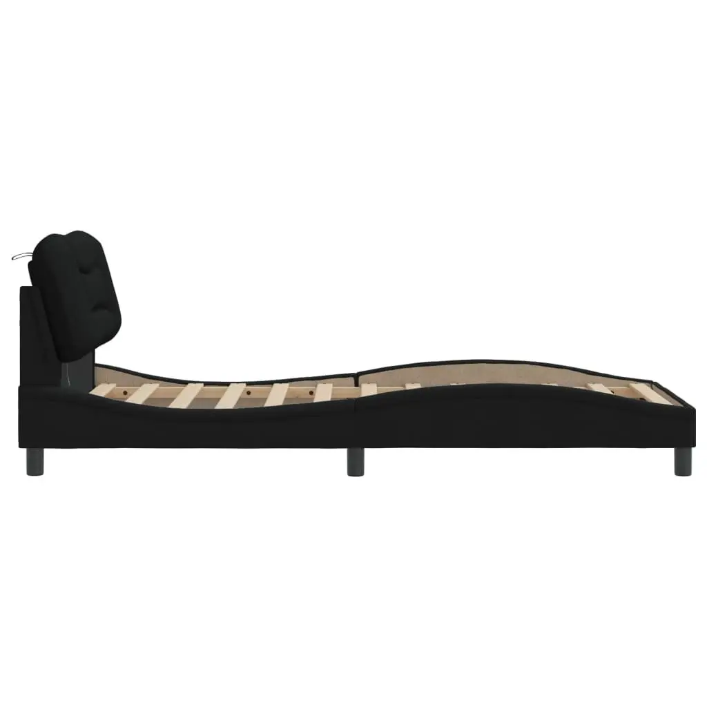 Bed Frame Black 90x190 cm LED Lights Fabric Headboard Slatted Base Support