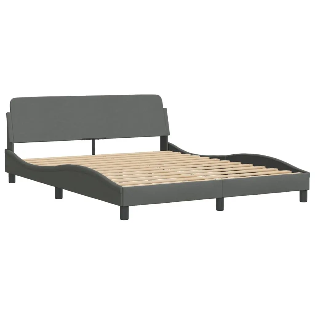 Queen Bed Frame Grey Fabric 152x203 cm LED Lights Plywood Slat Support