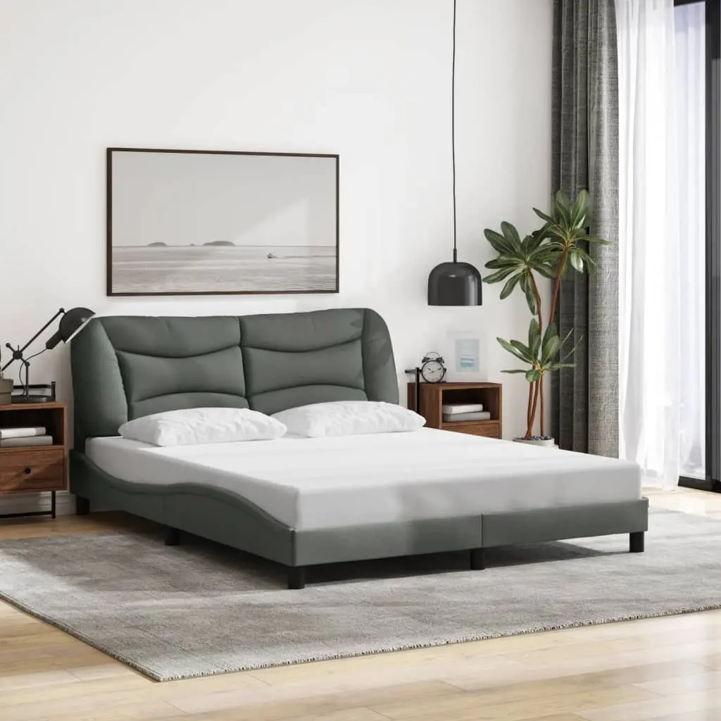 Queen Bed Frame Black 152x203 cm LED Lights Fabric Upholstered Headboard