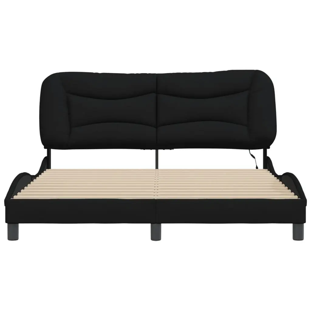 Queen Bed Frame Black 152x203 cm LED Lights Fabric Upholstered Headboard