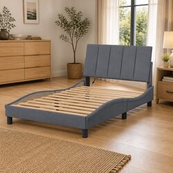 Grey Velvet Bed Frame with LED Lights: Stylish and Functional