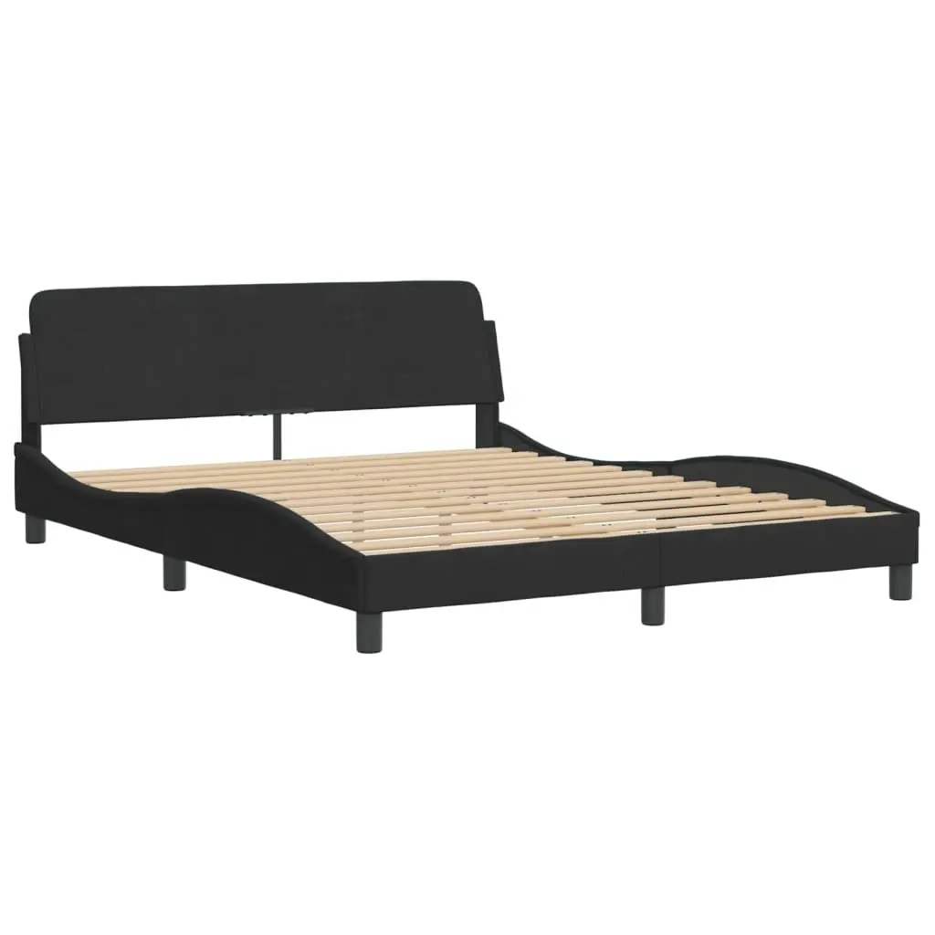 Queen Bed Frame Black Velvet Upholstered Headboard with LED Lights