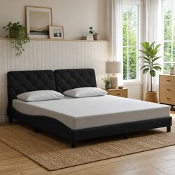 Bed Frame with LED Lights Headboard Pillow Black Velvet 180x200 cm Slatted Base