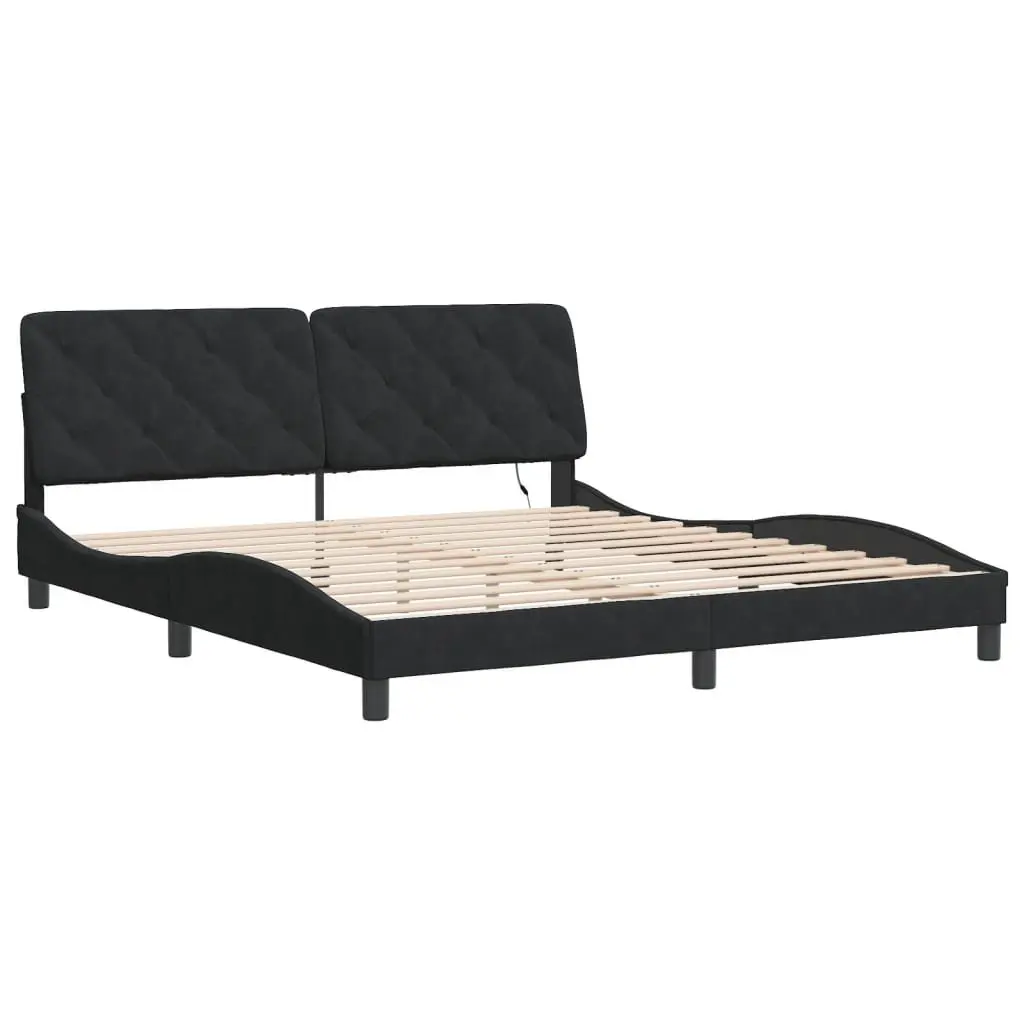 Bed Frame Black Velvet 180x200 cm LED Lights Headboard Pillow Slatted Base