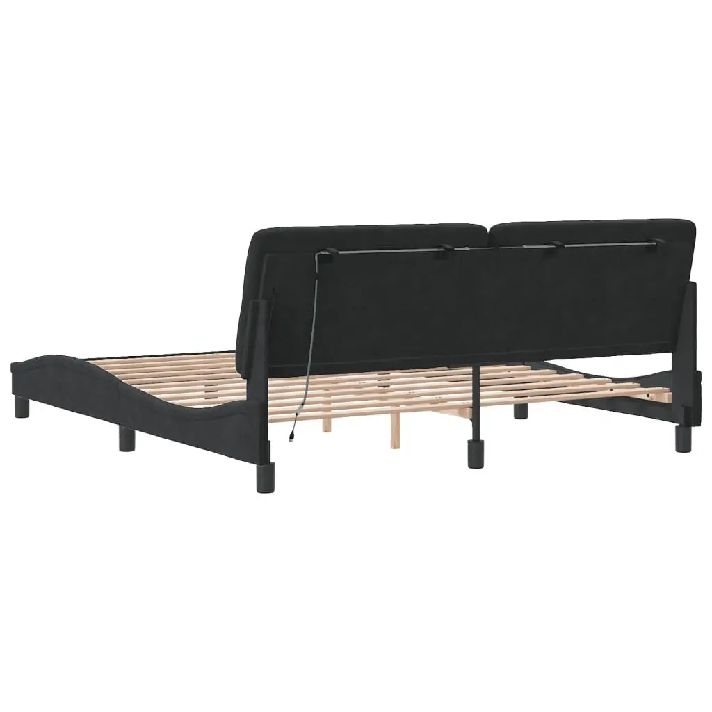 Bed Frame Black Velvet 180x200 cm LED Lights Headboard Pillow Slatted Base