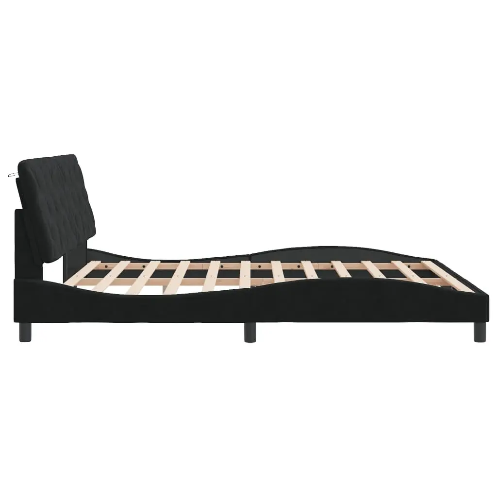 Bed Frame Black Velvet 180x200 cm LED Lights Headboard Pillow Slatted Base
