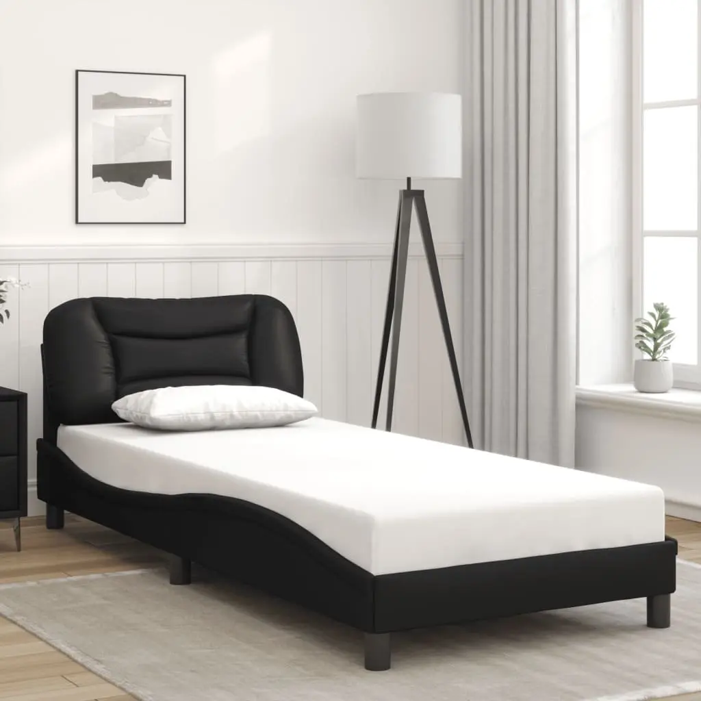 Bed Frame Black 90x190 cm LED Lights Padded Headboard