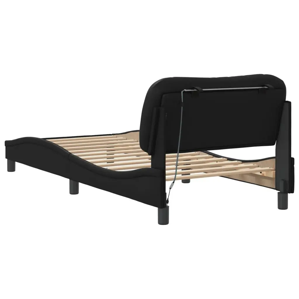 Bed Frame Black 90x190 cm LED Lights Padded Headboard
