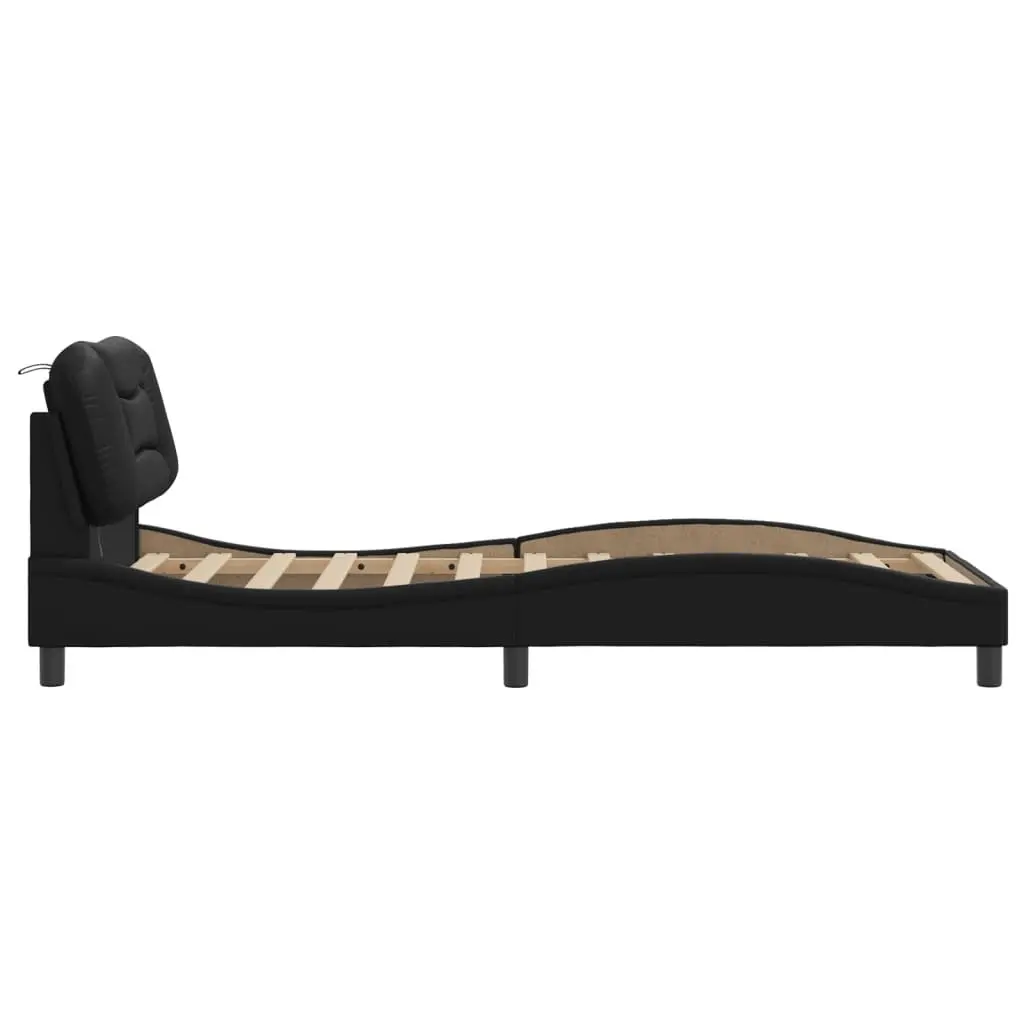 Bed Frame Black 90x190 cm LED Lights Padded Headboard