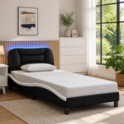 Elegant Bed Frame with LED Lighting and Slatted Base