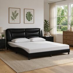 Compact Black Bed Frame with Integrated LED Lighting
