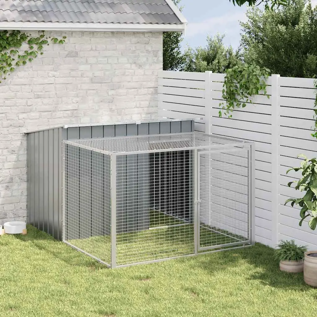 Dog House with Run Anthracite Galvanised Steel Outdoor Kennel Shelter Cage