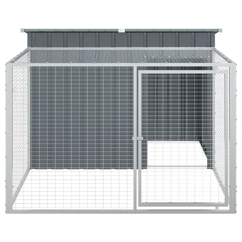 Dog House with Run Anthracite Galvanised Steel Outdoor Kennel Shelter Cage