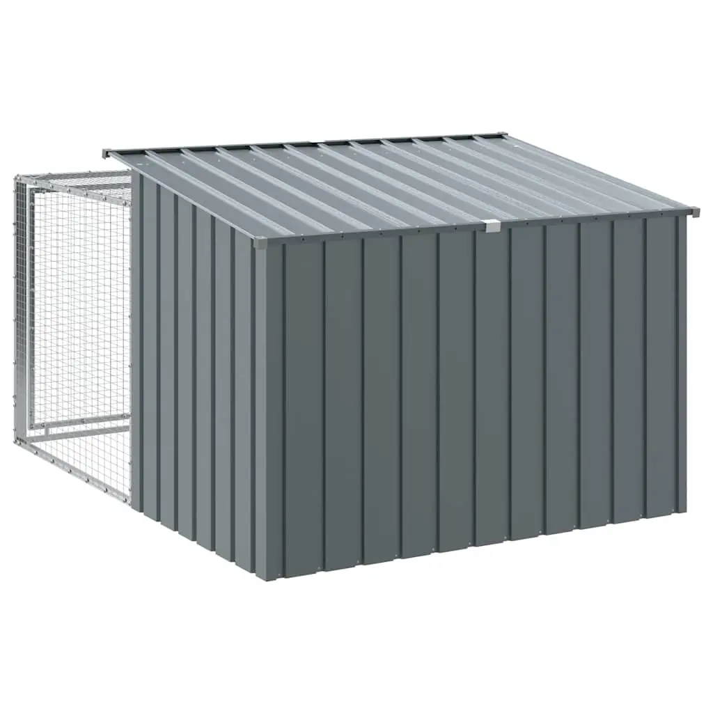 Dog House with Run Anthracite Galvanised Steel Outdoor Kennel Shelter Cage