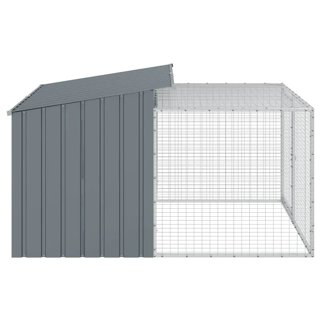 Dog House with Run Anthracite Galvanised Steel Outdoor Kennel Shelter Cage