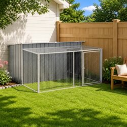 Concise Dog House with Run in Anthracite Steel
