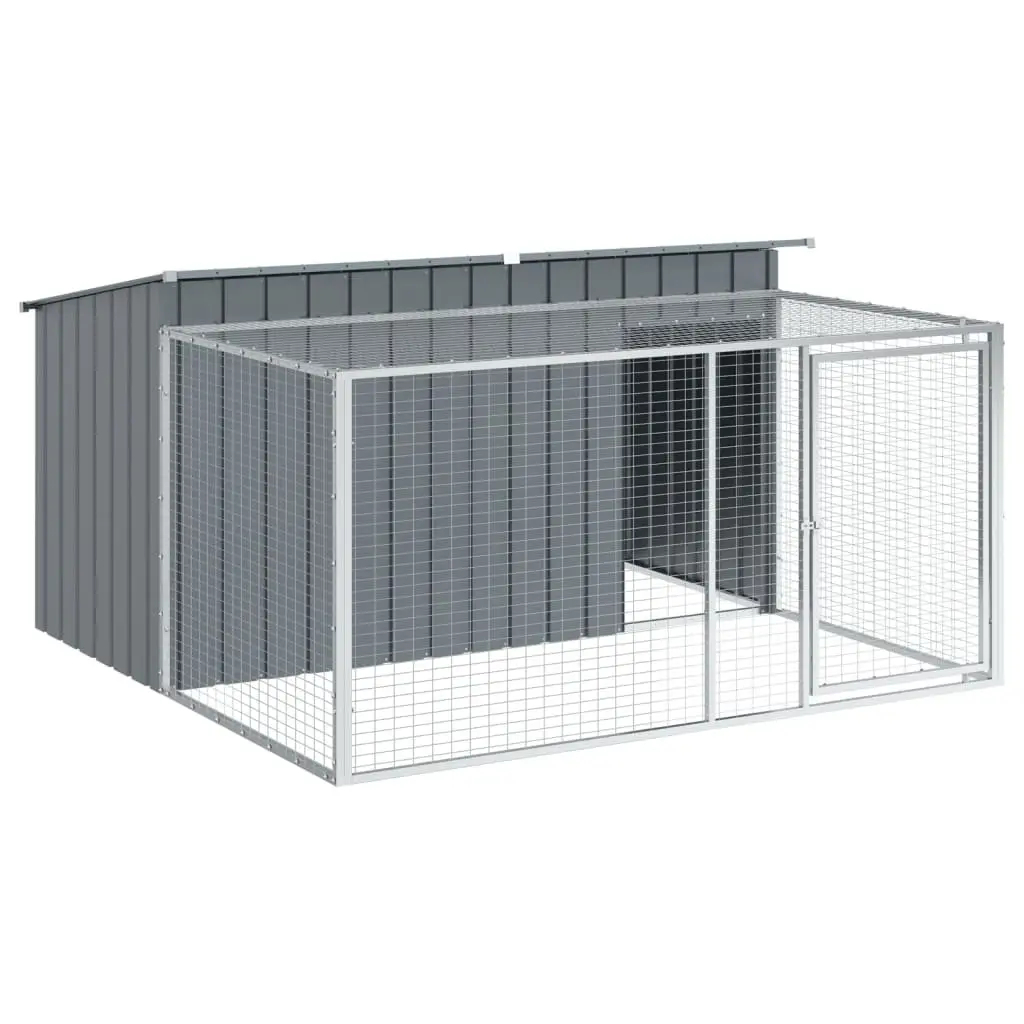 Outdoor Dog Kennel Anthracite Galvanised Steel with Run 197x194x110cm Durable Shelter for Pets