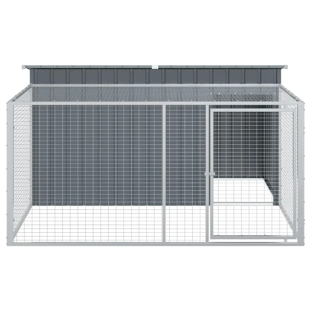 Outdoor Dog Kennel Anthracite Galvanised Steel with Run 197x194x110cm Durable Shelter for Pets