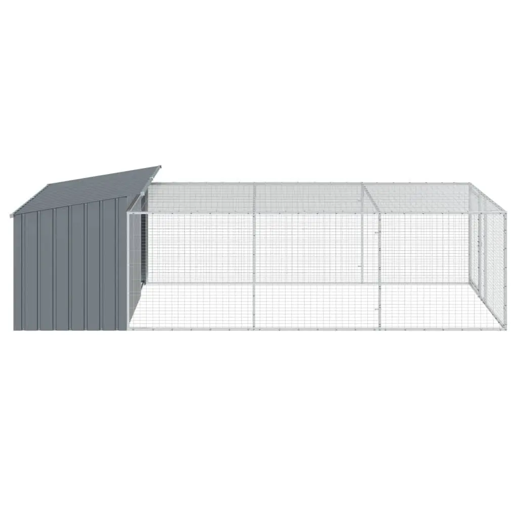 Dog House with Run Anthracite Galvanised Steel Outdoor Kennel Cage Mesh