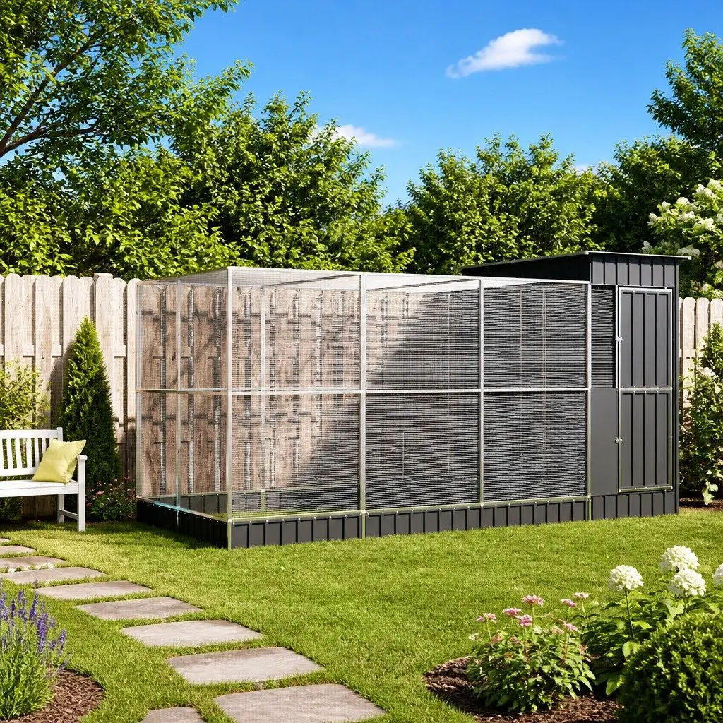 Aviary Silver 416x203x216 cm Steel Mesh Bird Cage Outdoor with Extension