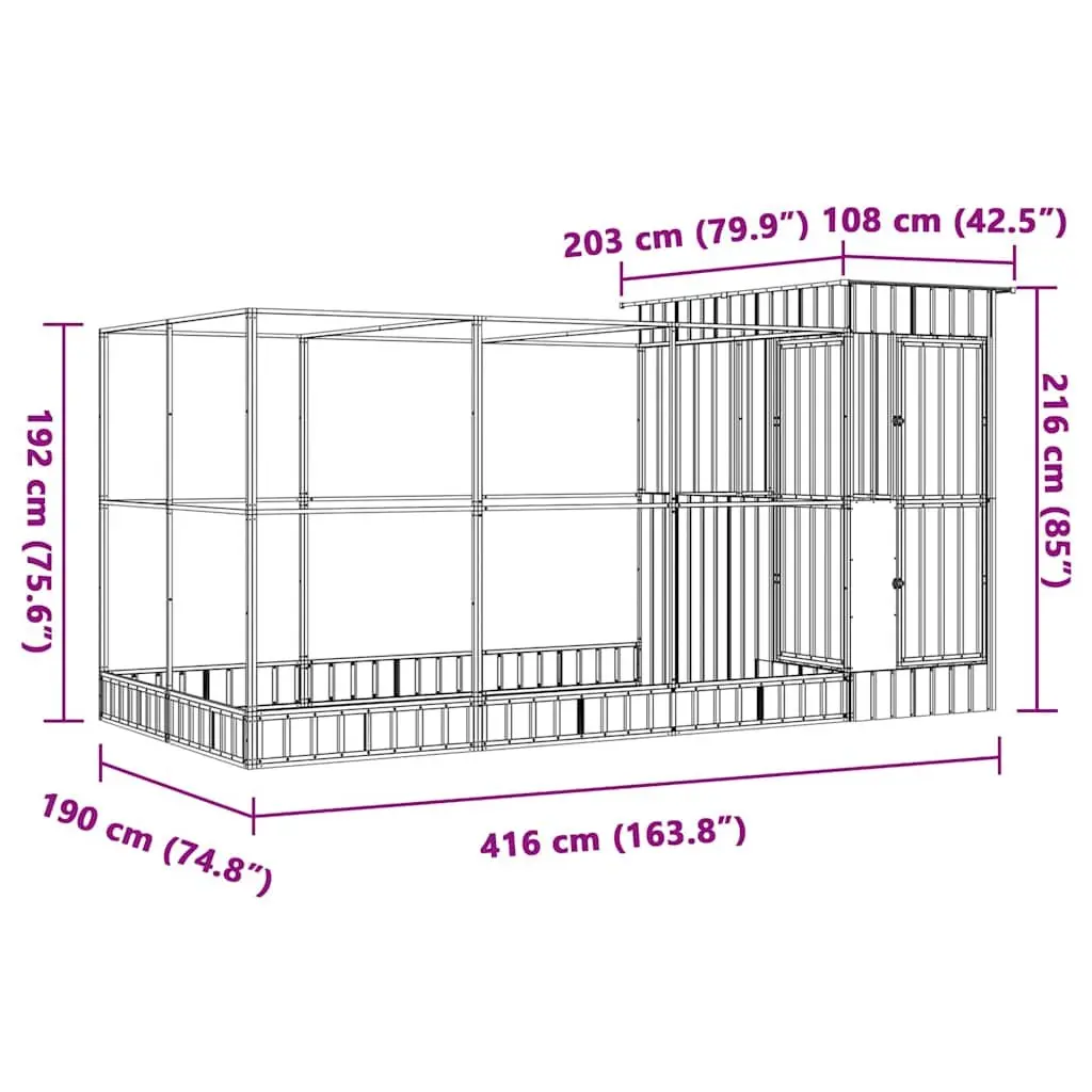 Aviary Silver 416x203x216 cm Steel Mesh Bird Cage Outdoor with Extension