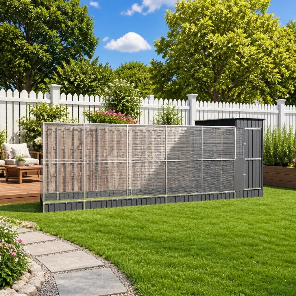 Large Steel Aviary Silver 623x203x216cm Outdoor Play Area for Birds and Small Animals