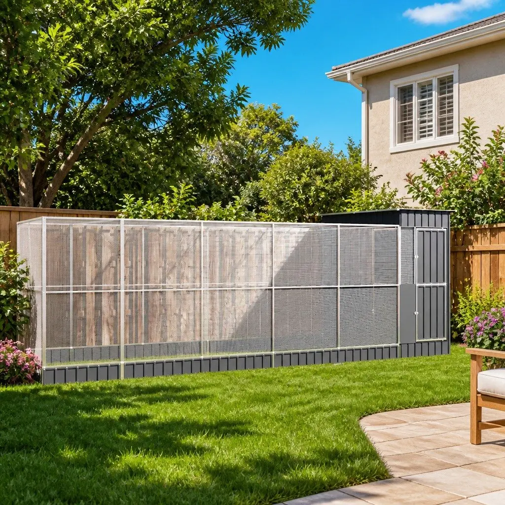 Large Aviary Silver Galvanised Steel Frame Outdoor Cage with Extension