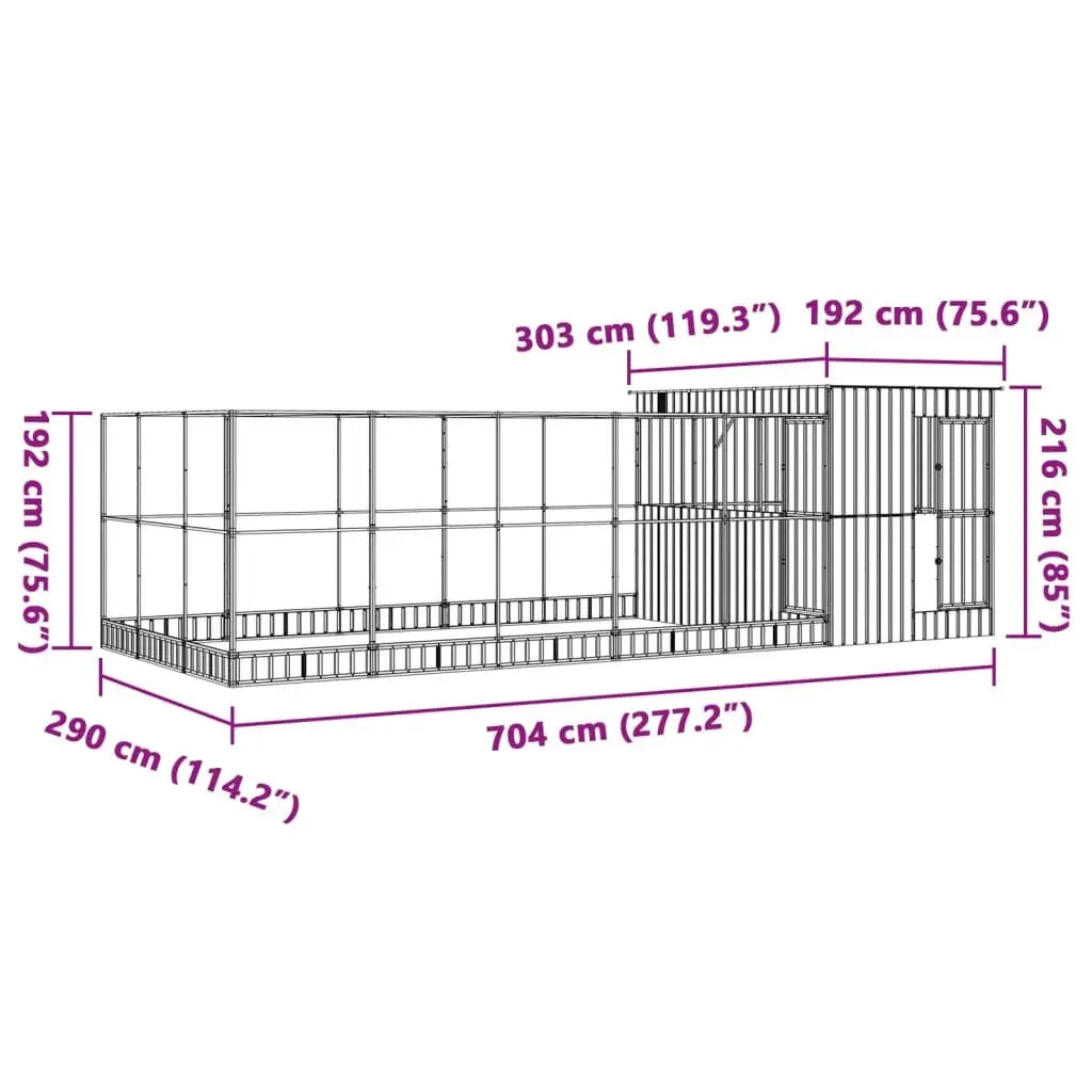 Large Bird Aviary Silver 704 x 303 x 216 cm Sturdy Galvanised Steel Mesh Cage for Outdoor Indoor Use