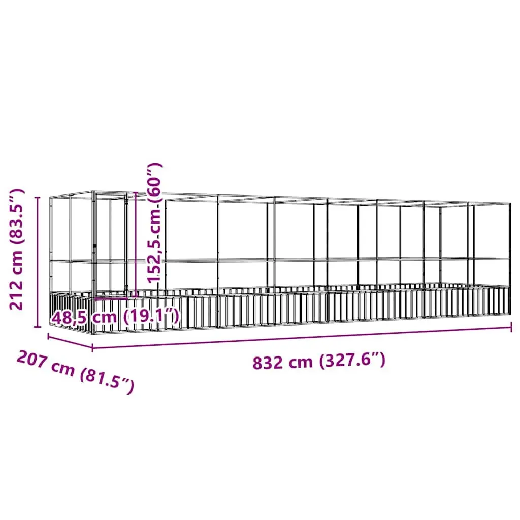 Large Aviary Silver 832x207x212cm Steel Outdoor Bird Cage with Extension